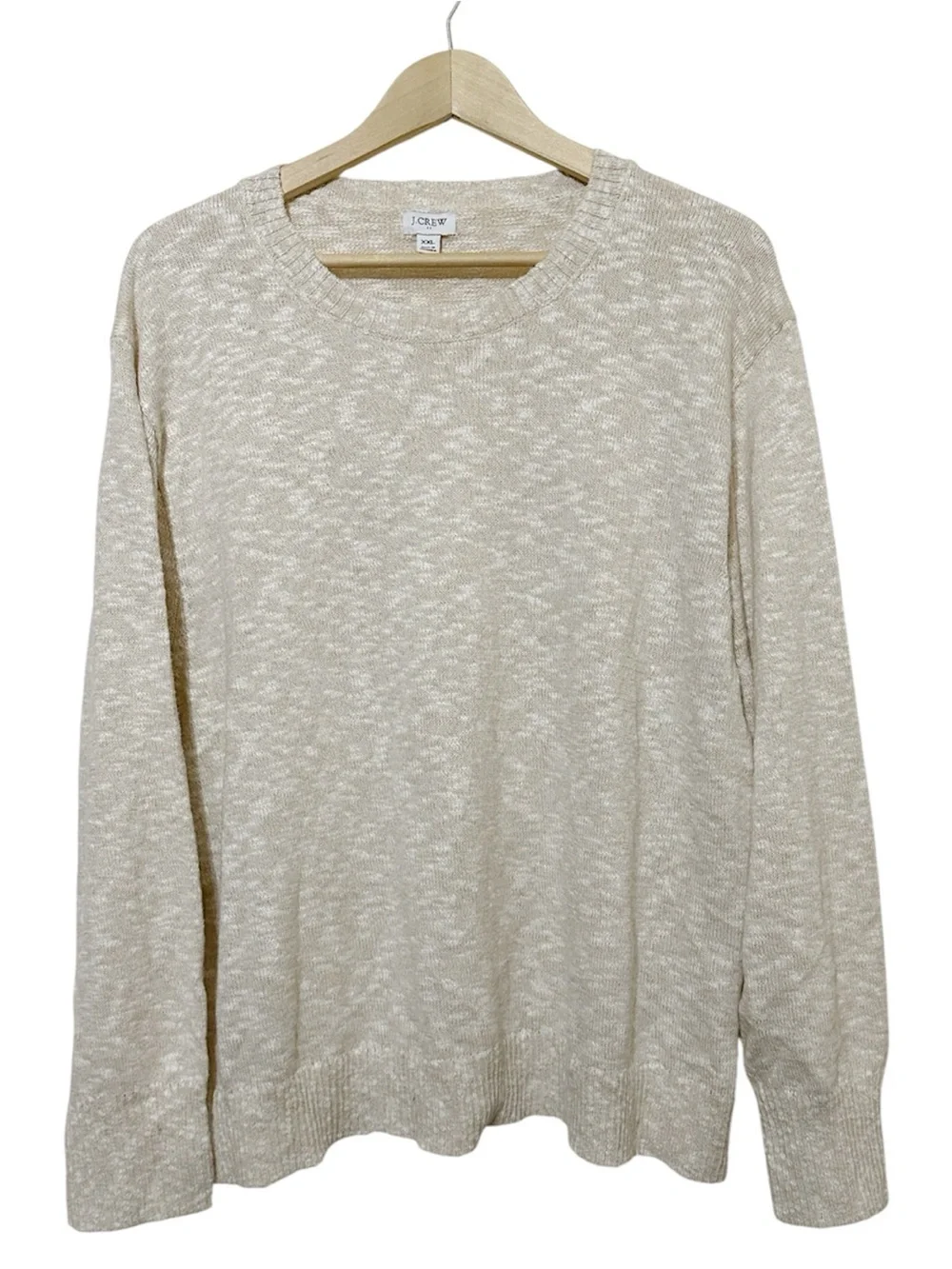 J.Crew Marled Crewneck Beach Sweater Beige Cotton Blend Lightweight Cozy XXL